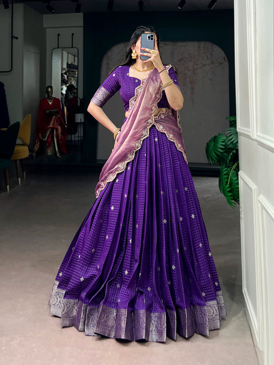Chinnon Silk Checked Readymade Dhavani  Collection – ₹1799