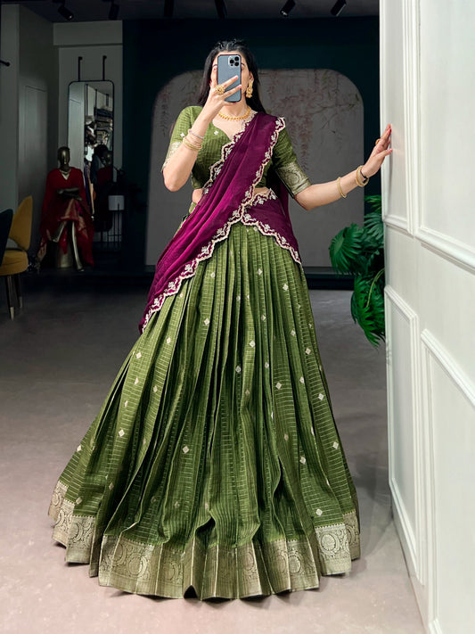 Chinnon Silk Checked Readymade Dhavani  Collection – ₹1799