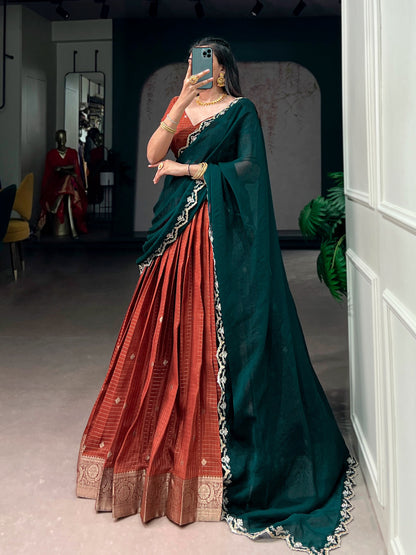 Chinnon Silk Checked Readymade Dhavani  Collection – ₹1799