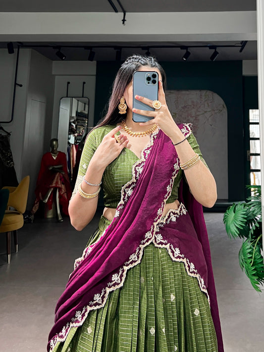 Chinnon Silk Checked Readymade Dhavani  Collection – ₹1799