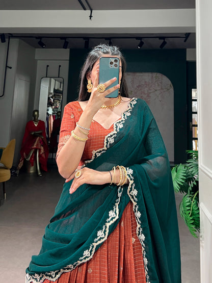 Chinnon Silk Checked Readymade Dhavani  Collection – ₹1799