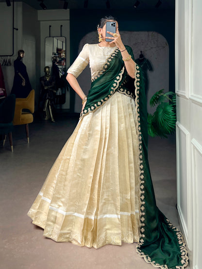 Jacquard Zari Checked Silk Readymade Dhavani / Half Saree Collection – ₹1599