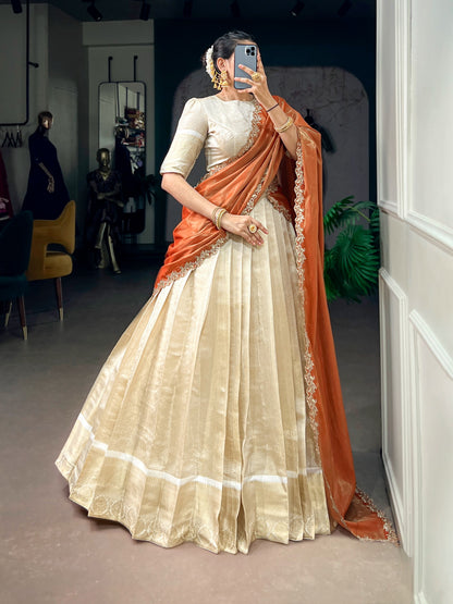 Jacquard Zari Checked Silk Readymade Dhavani / Half Saree Collection – ₹1599