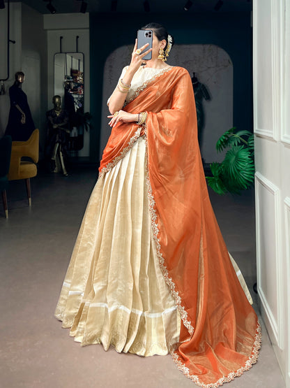 Jacquard Zari Checked Silk Readymade Dhavani / Half Saree Collection – ₹1599