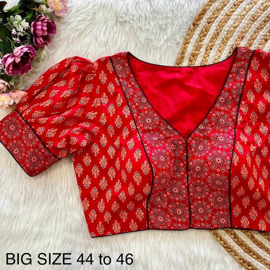 Readymade Ajrakh Cotton Plus Size Blouse – ₹699