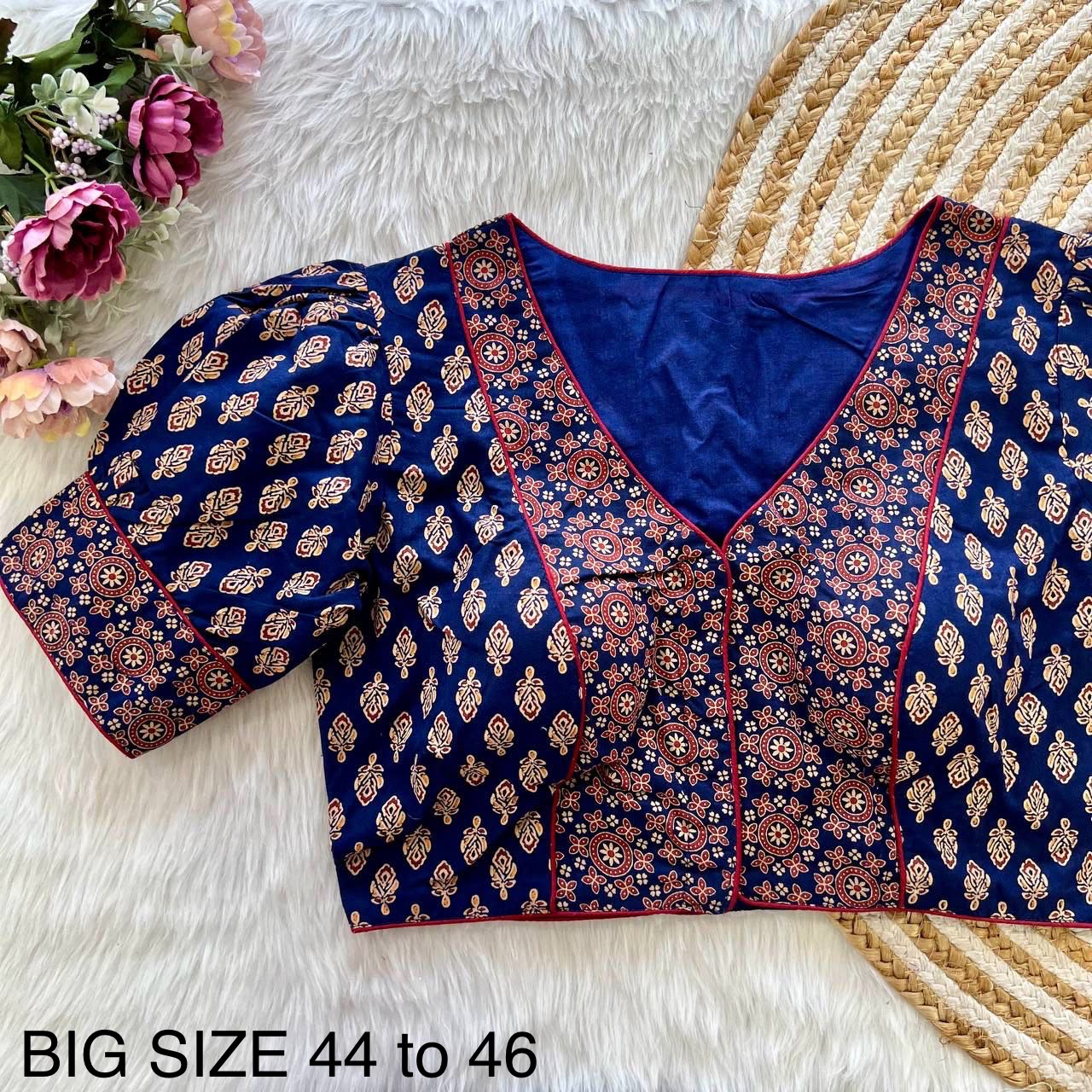Readymade Ajrakh Cotton Plus Size Blouse – ₹699