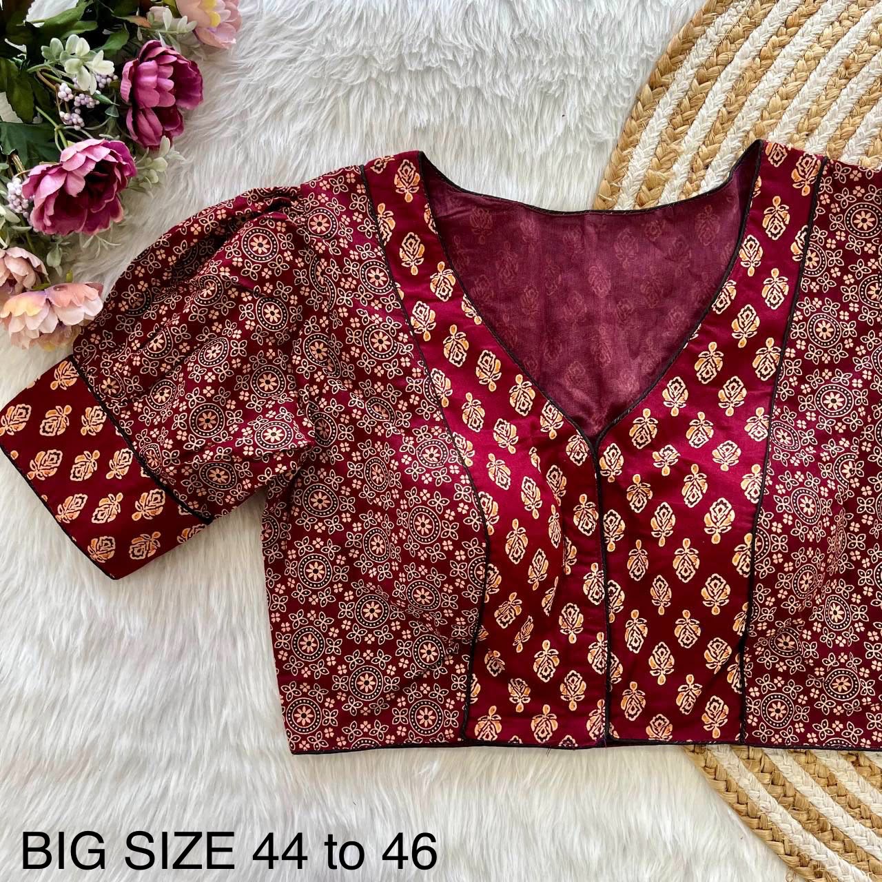 Readymade Ajrakh Cotton Plus Size Blouse – ₹699