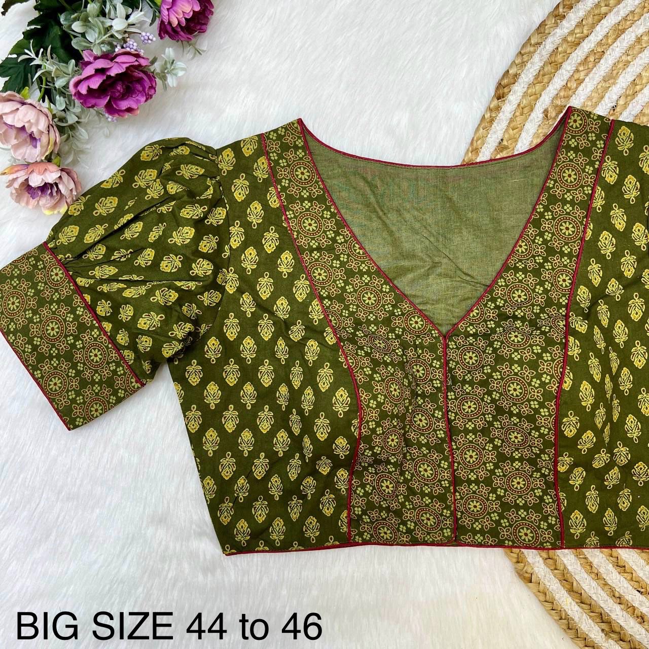 Readymade Ajrakh Cotton Plus Size Blouse – ₹699