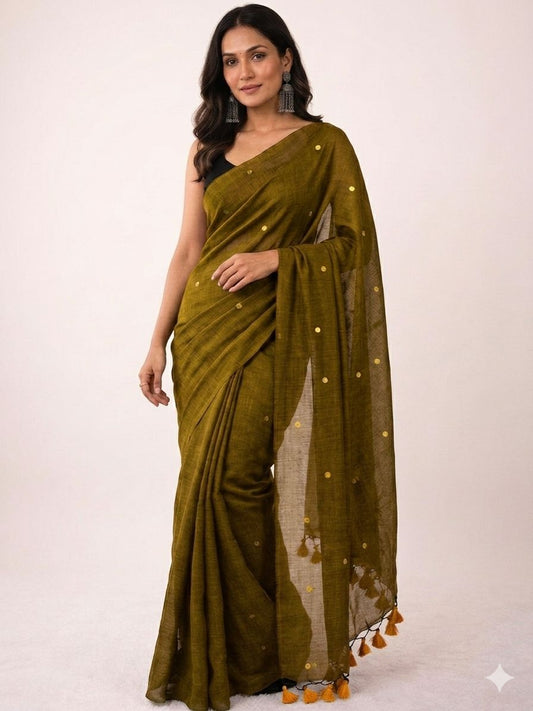 Khadi Cotton Saree with Gini Sequence Work – ₹999