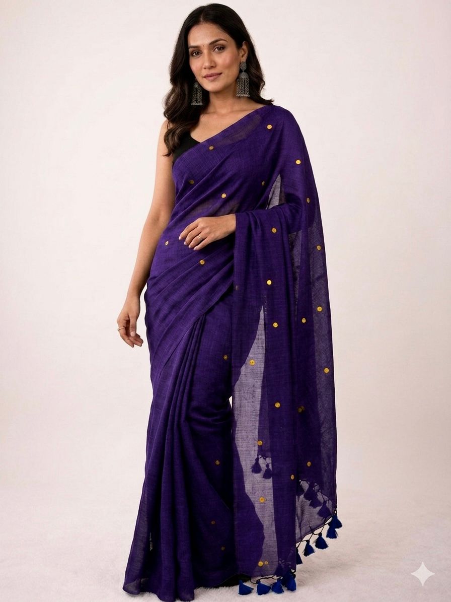 Khadi Cotton Saree with Gini Sequence Work – ₹999