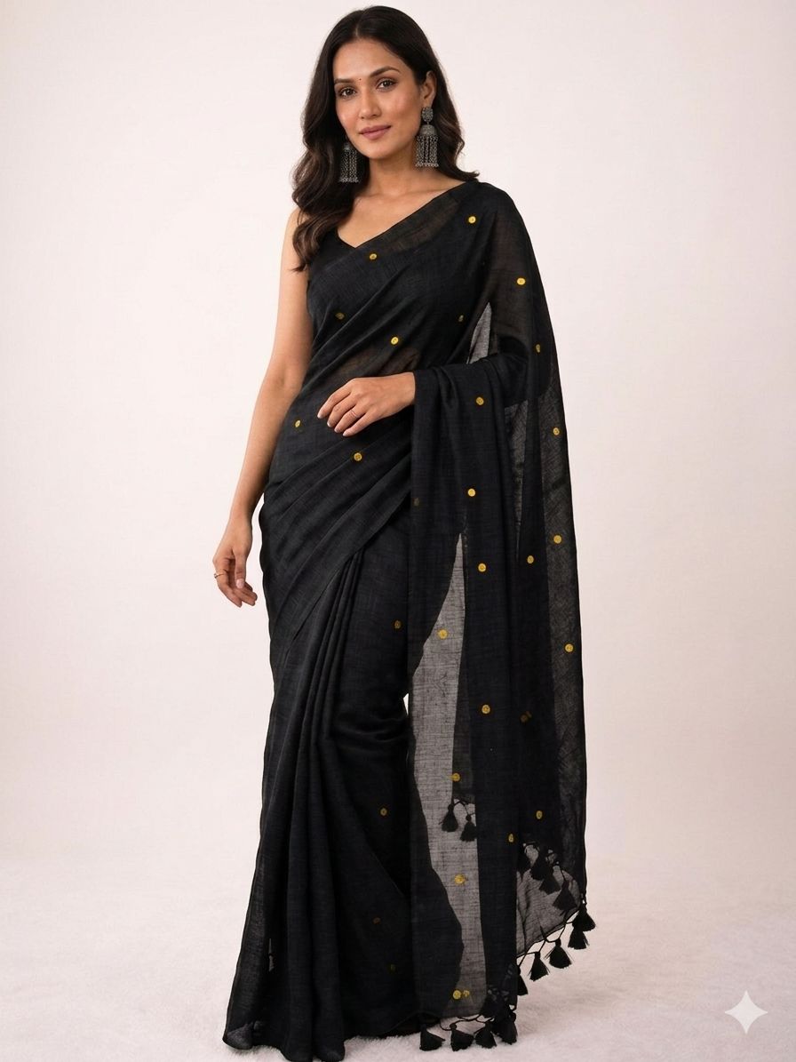 Khadi Cotton Saree with Gini Sequence Work – ₹999