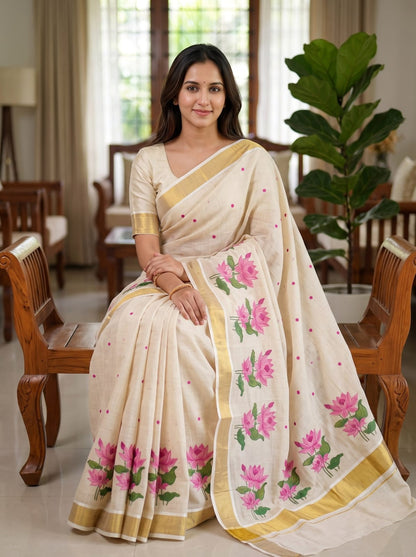 Linen Slub Cotton Floral Saree – ₹899