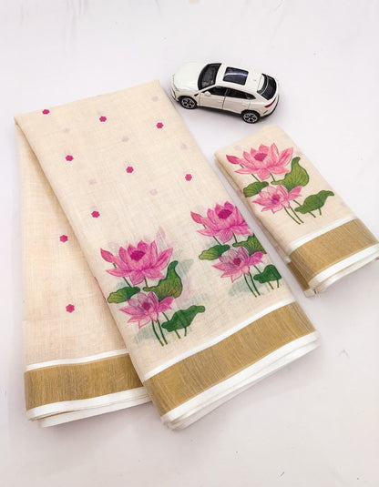 Linen Slub Cotton Floral Saree – ₹899