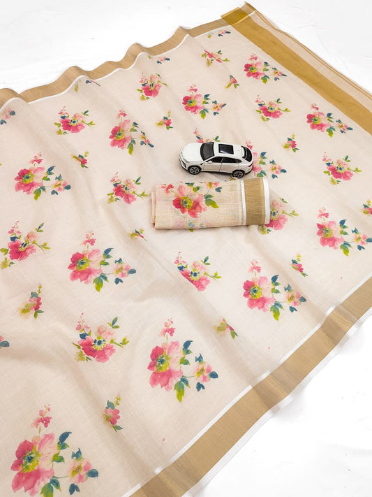 Linen Slub Cotton Floral Saree – ₹899