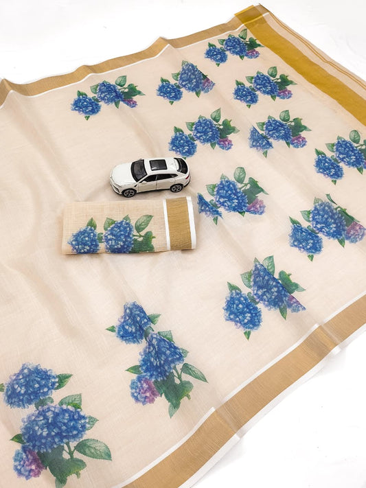 Linen Slub Cotton Floral Saree – ₹899