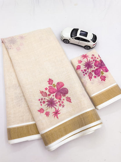 Linen Slub Cotton Floral Saree – ₹899