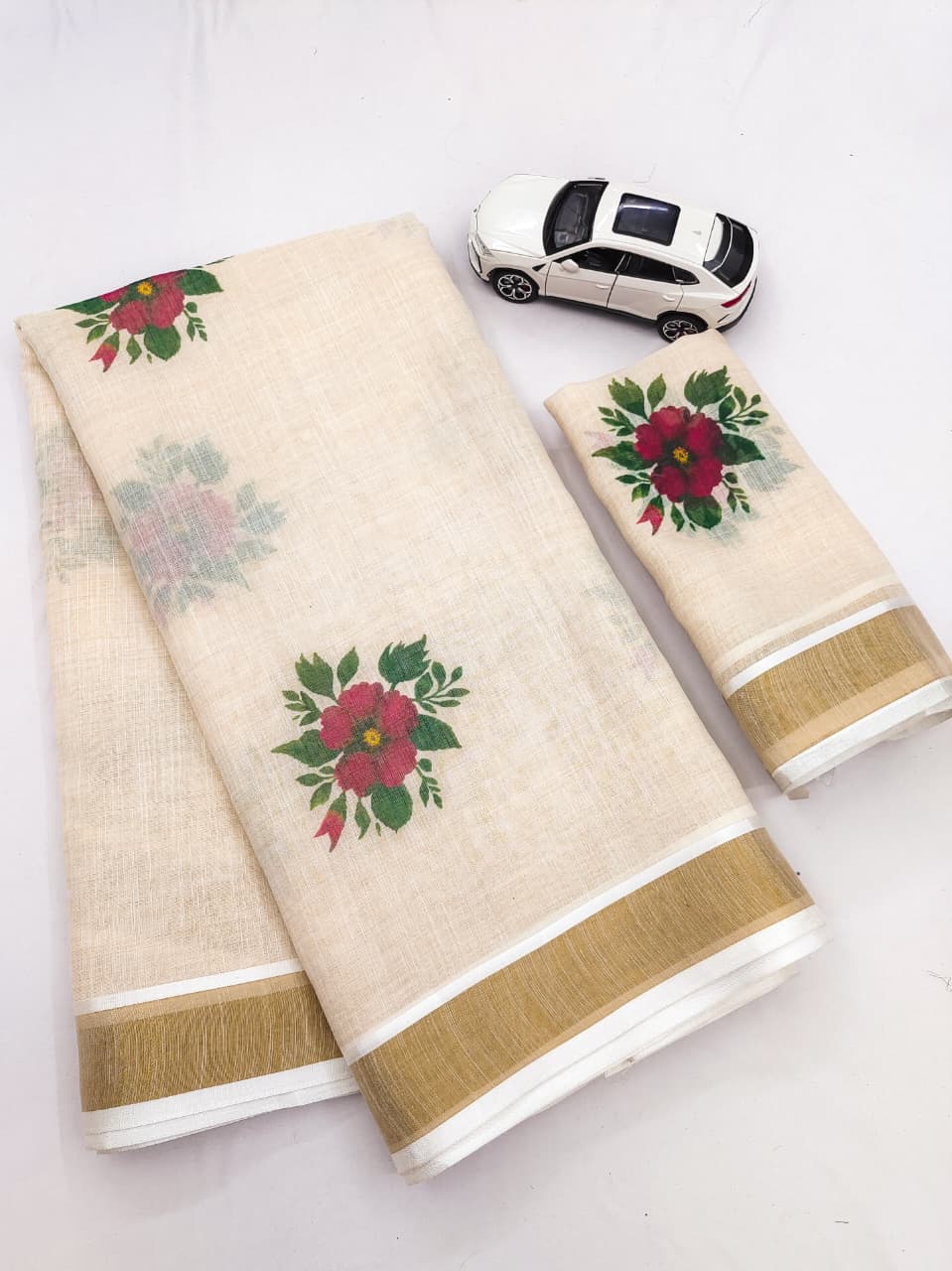 Linen Slub Cotton Floral Saree – ₹899