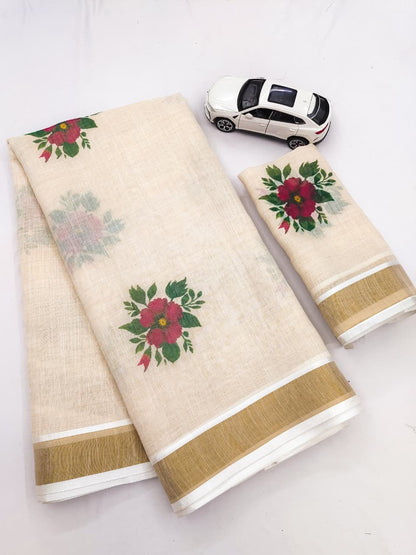 Linen Slub Cotton Floral Saree – ₹899