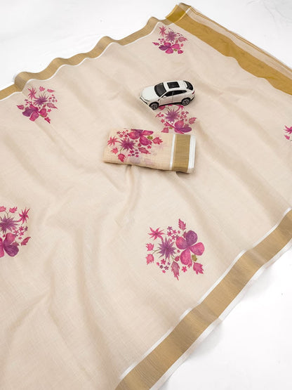Linen Slub Cotton Floral Saree – ₹899