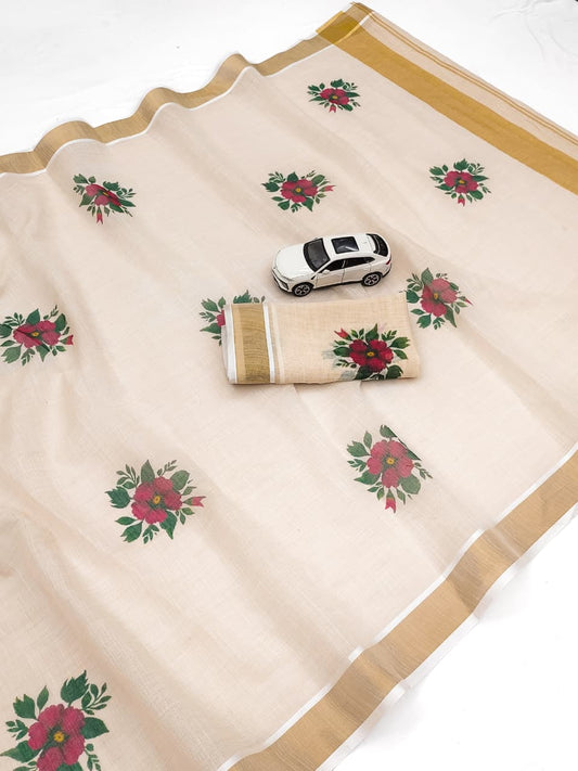 Linen Slub Cotton Floral Saree – ₹899