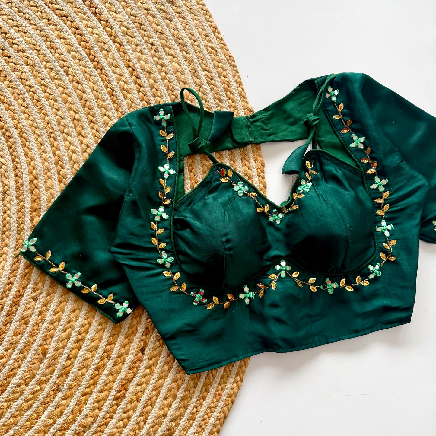 Madhubala Pattern Halter Neck Silk Blouse with Bead & Sequence Work – ₹1050