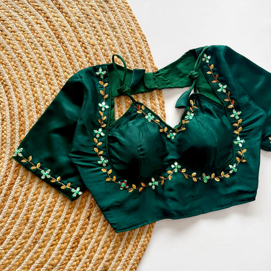 Madhubala Pattern Halter Neck Silk Blouse with Bead & Sequence Work – ₹1050