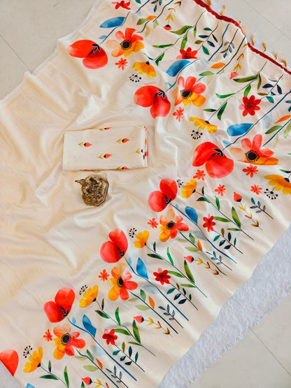 Semi Tussar Silk Floral Saree – ₹999