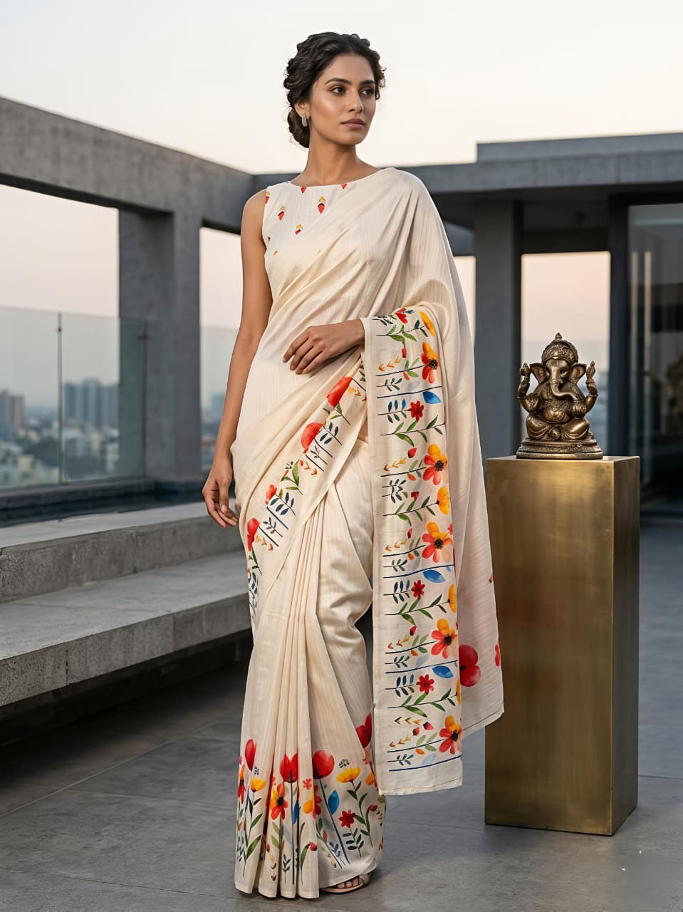 Semi Tussar Silk Floral Saree – ₹999