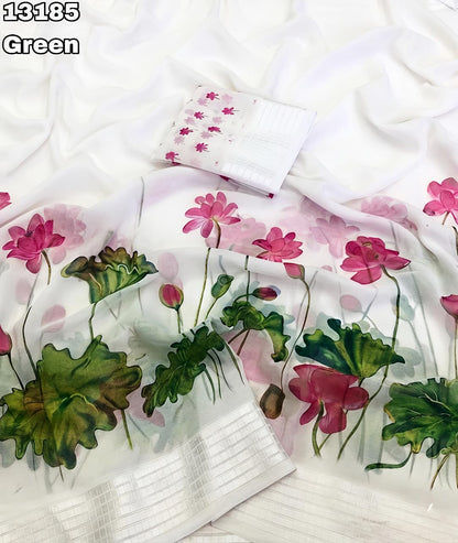 Soft Georgette Chiffon Floral Saree with Weaving Borders – ₹999