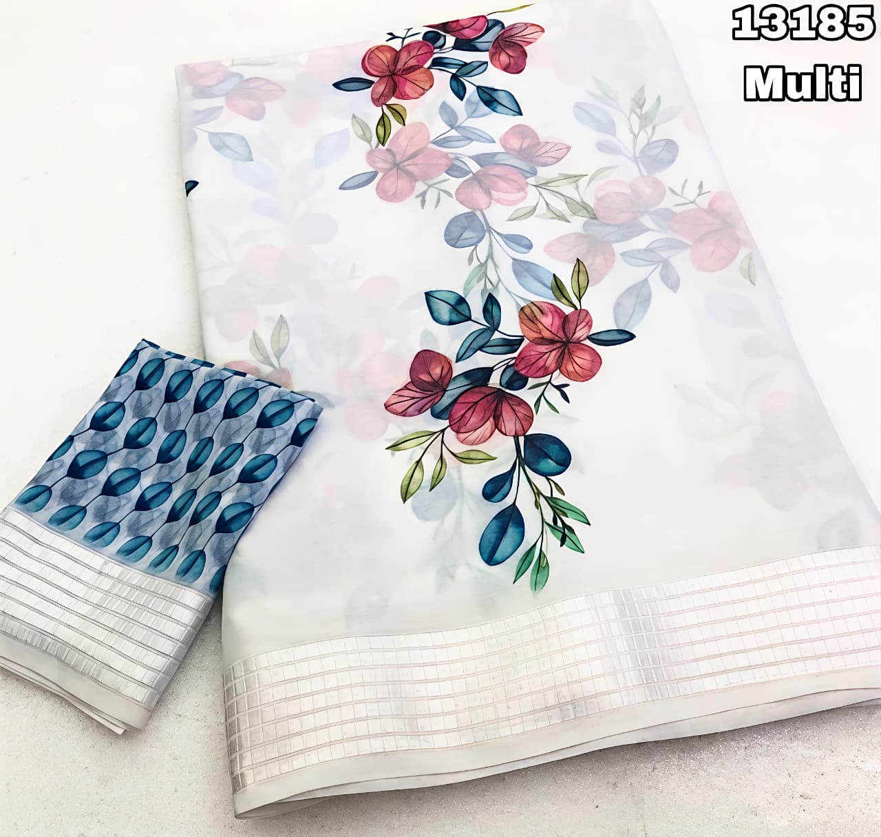 Soft Georgette Chiffon Floral Saree with Weaving Borders – ₹999