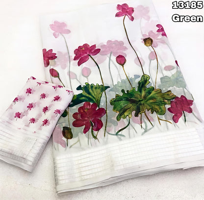 Soft Georgette Chiffon Floral Saree with Weaving Borders – ₹999