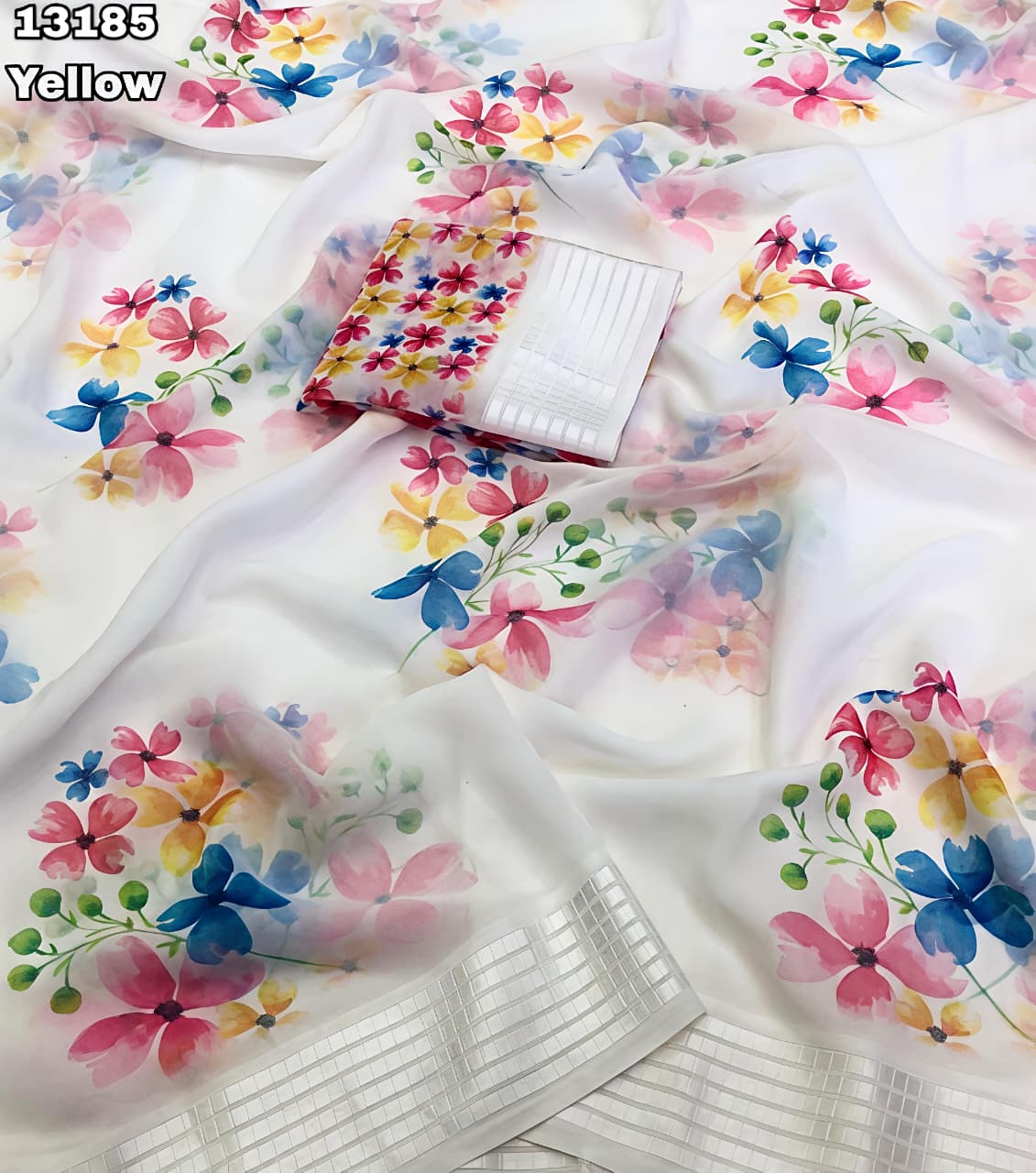 Soft Georgette Chiffon Floral Saree with Weaving Borders – ₹999