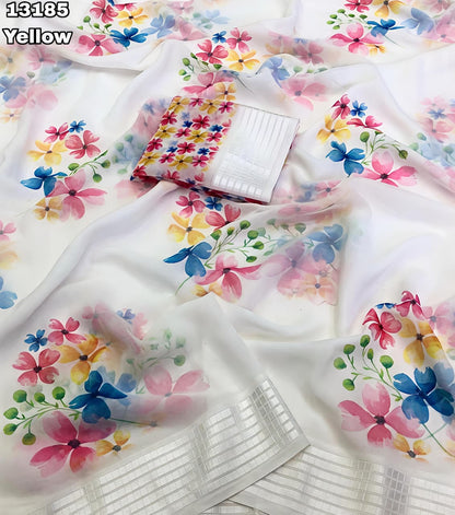 Soft Georgette Chiffon Floral Saree with Weaving Borders – ₹999