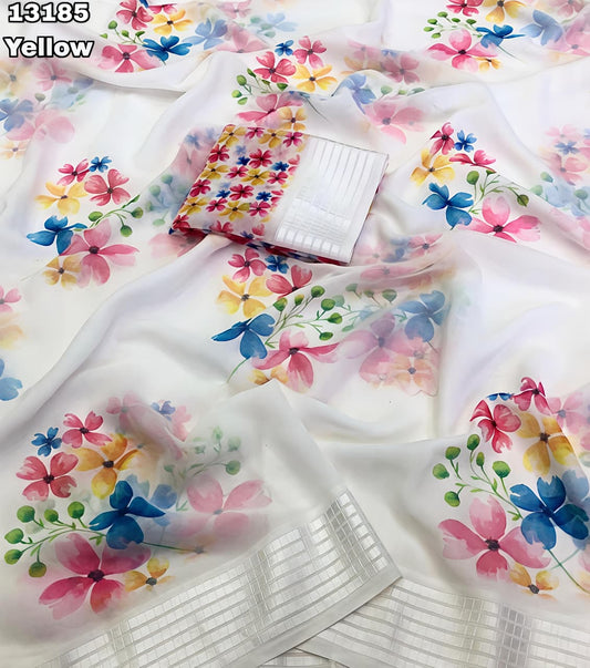 Soft Georgette Chiffon Floral Saree with Weaving Borders – ₹999