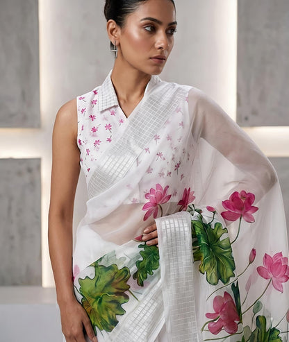 Soft Georgette Chiffon Floral Saree with Weaving Borders – ₹999