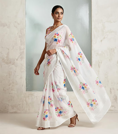 Soft Georgette Chiffon Floral Saree with Weaving Borders – ₹999