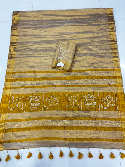 Tussar Tissue Silk Saree with Bead & Pearl Work – ₹1500