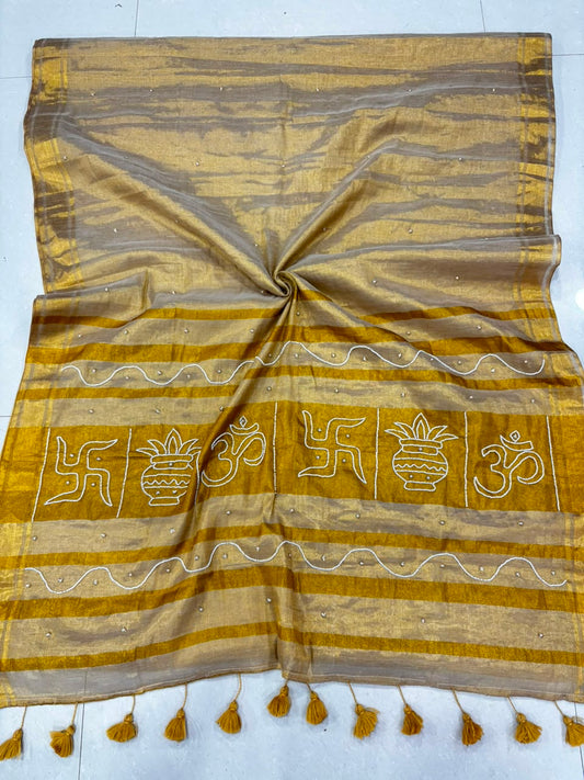 Tussar Tissue Silk Saree with Bead & Pearl Work – ₹1500