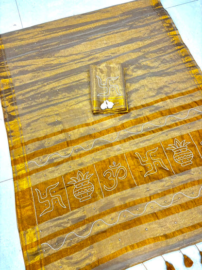 Tussar Tissue Silk Saree with Bead & Pearl Work – ₹1500