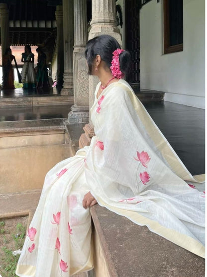 Linen Slub Cotton Floral Saree – ₹899