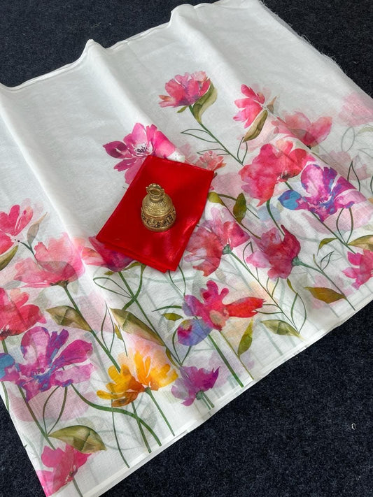 Linen Slub Cotton Floral Saree – ₹899