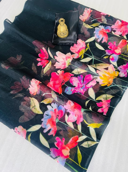 Linen Slub Cotton Floral Saree – ₹899