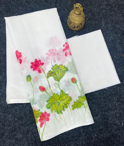 Linen Slub Cotton Floral Saree – ₹899