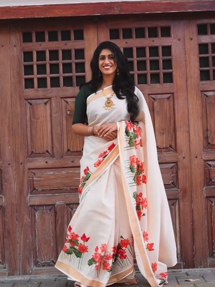 Linen Slub Cotton Floral Saree – ₹950