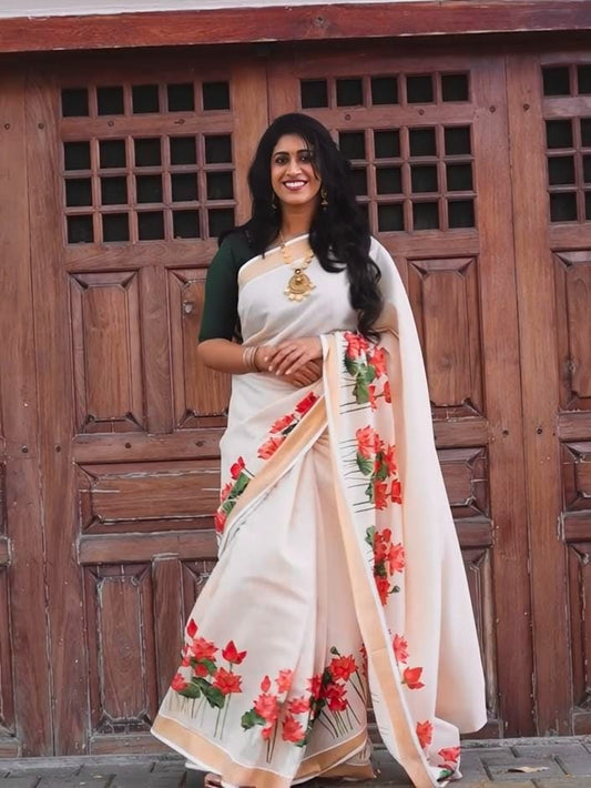 Linen Slub Cotton Floral Saree – ₹950