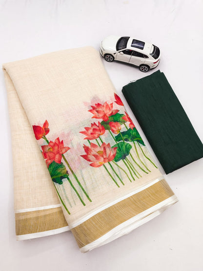 Linen Slub Cotton Floral Saree – ₹950