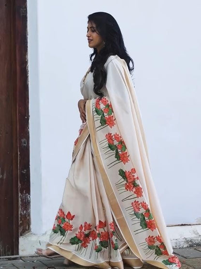 Linen Slub Cotton Floral Saree – ₹950
