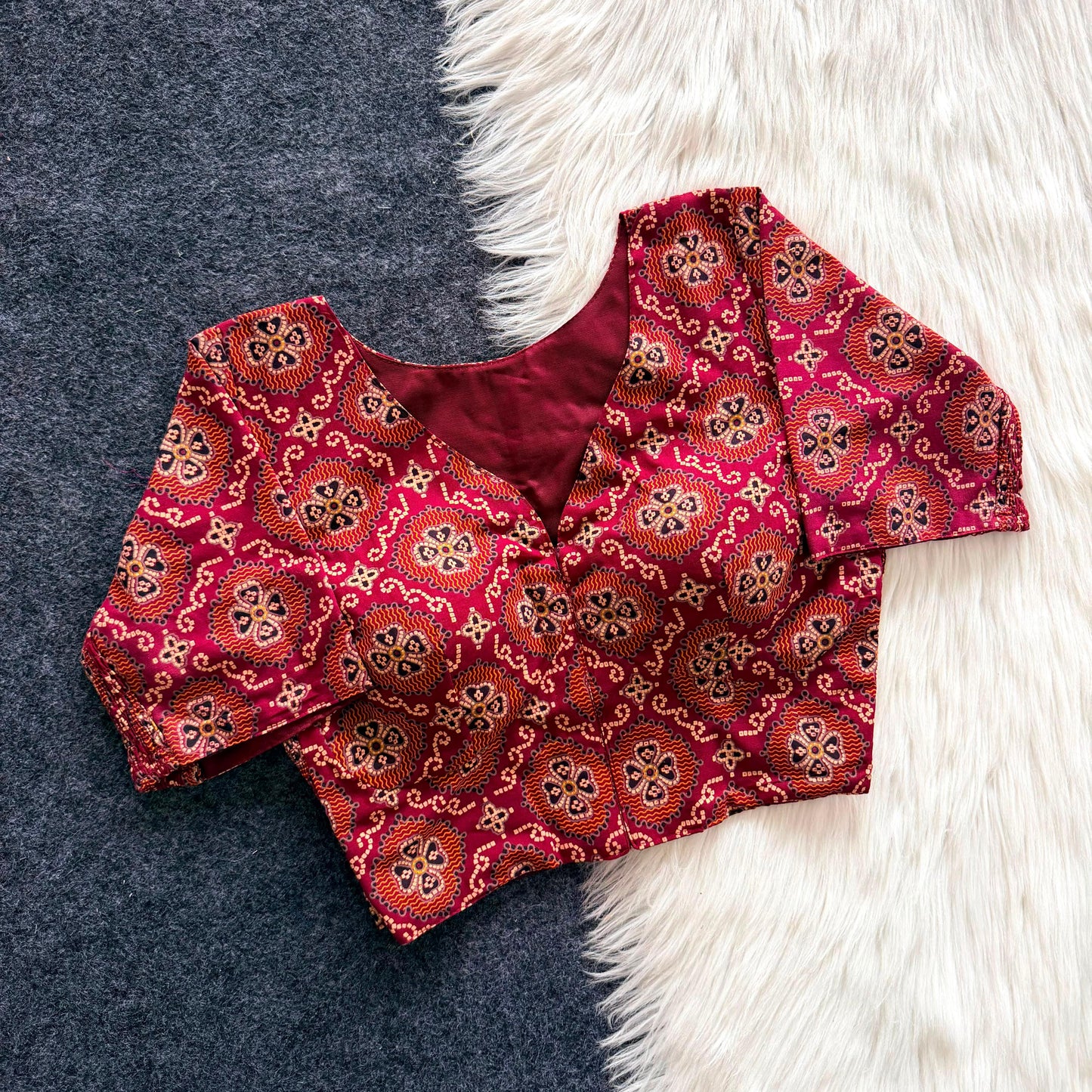 Stretchable Side Elastic Ajrakh Cotton Blouse – ₹699