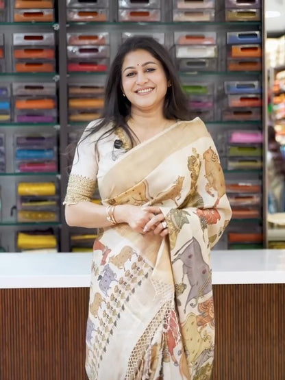 Linen Slub Cotton Kalamkari Saree – ₹899