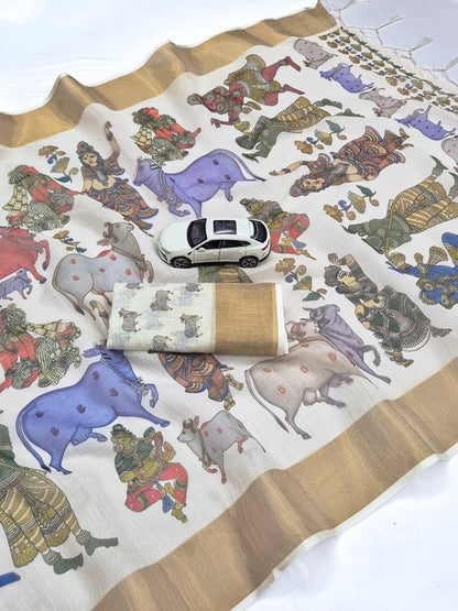 Linen Slub Cotton Kalamkari Saree – ₹899
